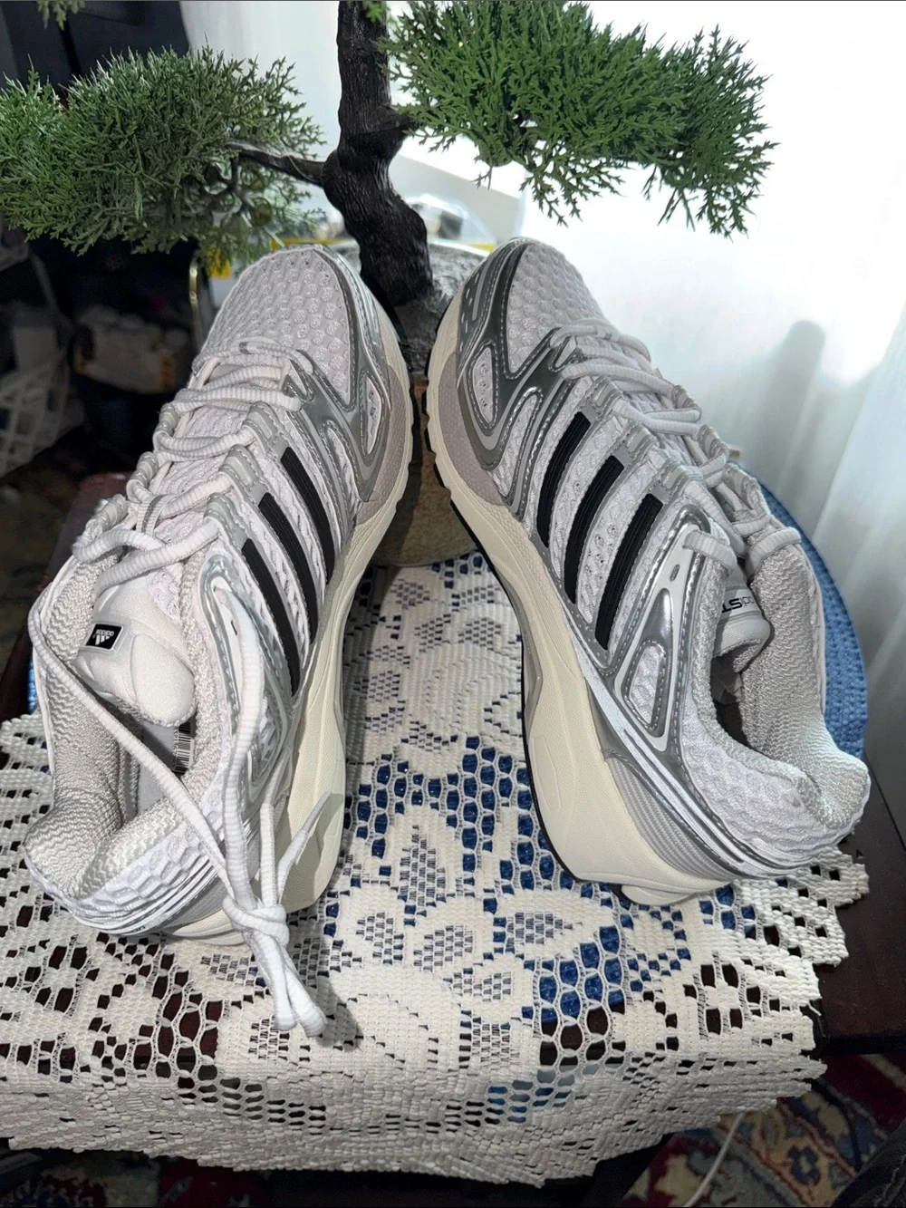Adidas Kid’s Silver and White Running Sneakers— Unisex